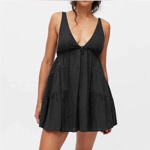 Urban Outfitters Claudette Plunging Frock Dress Black size XS